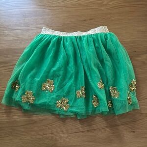 Green Tulle Skirt with Gold Accents